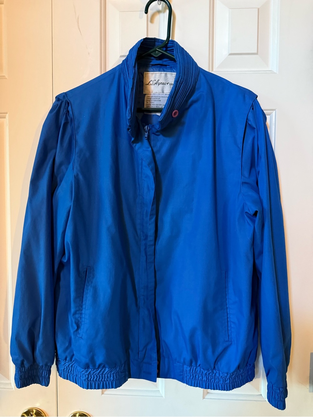 Vintage 80s L.S. Ayres & Co. Royal Blue Puffed Shoulder Windbreaker jacket large
